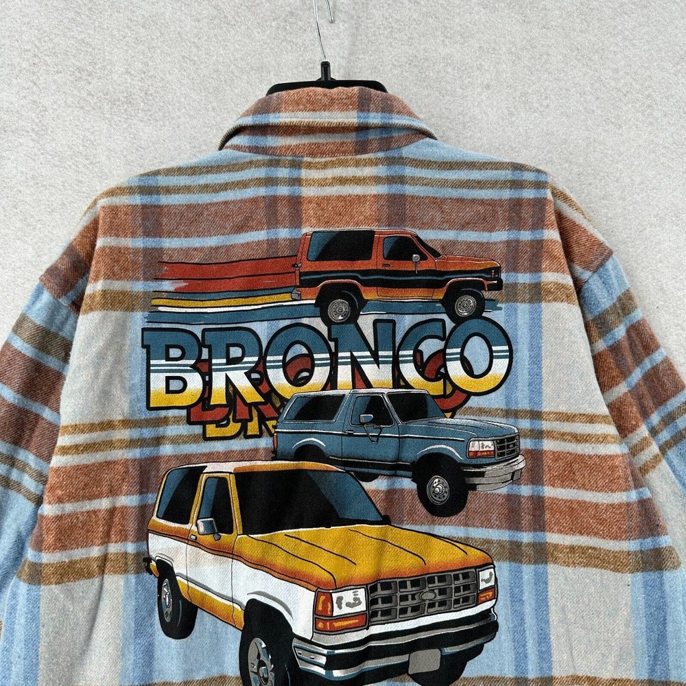 NWT Ford Bronco Graphic Shacket Flannel Shirt Womens XS Long Sleeve Plaid‎ - Picture 9 of 14